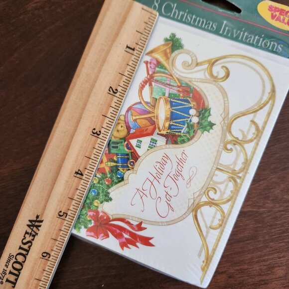 Lot of 2 Vintage American Greetings Christmas Invitations Sleigh with Presents - Picture 4 of 6